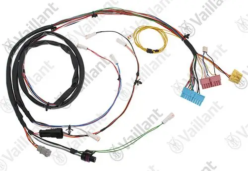 Vaillant Kabelbaum mit mehreren Steckverbindungen und Kabeln in verschiedenen Farben, geeignet für elektrische Anschlüsse.